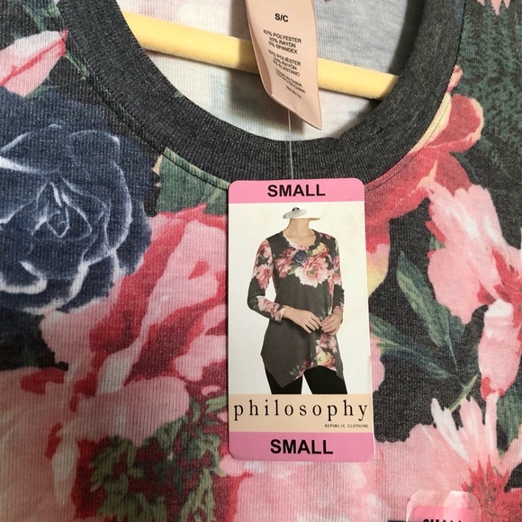 Philosophy Tunic Top Botanical Trellis Grey NWT - Picture 3 of 5